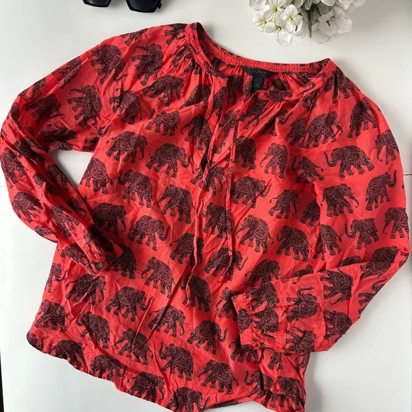 J. Crew Coral Tie Neck Top in Paisley Elephant. - Picture 5 of 6